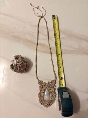 Handcrafted Beige Macrame Necklace with White Agate Pendant
